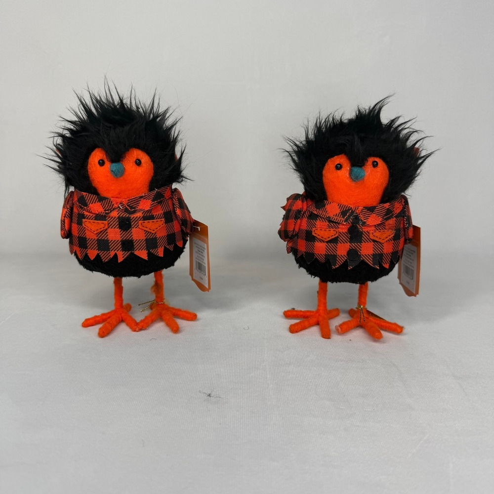 Hyde and Eek Featherly Friends Moony Halloween Birds Set of 2 Plaid 2025 New